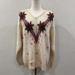Vintage Holiday Floral Knit Sweater – Size Large